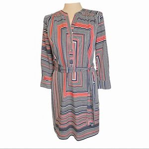 Trina Turk geometric print shift tunic tie waist dress navy coral stripe size 4